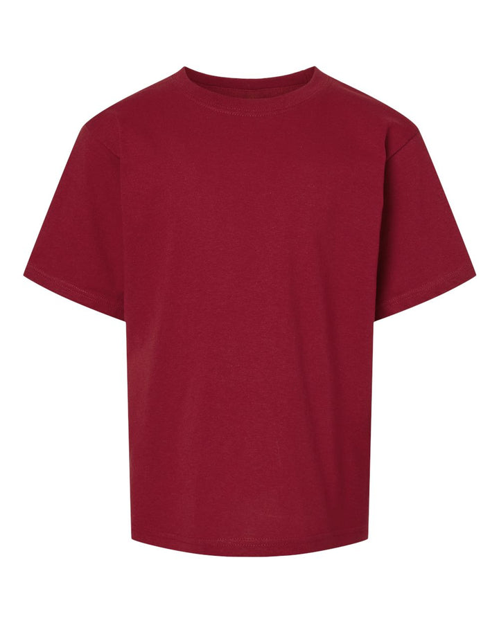 Front View of Cardinal Red Youth Gold Soft Touch T-Shirt - 4850