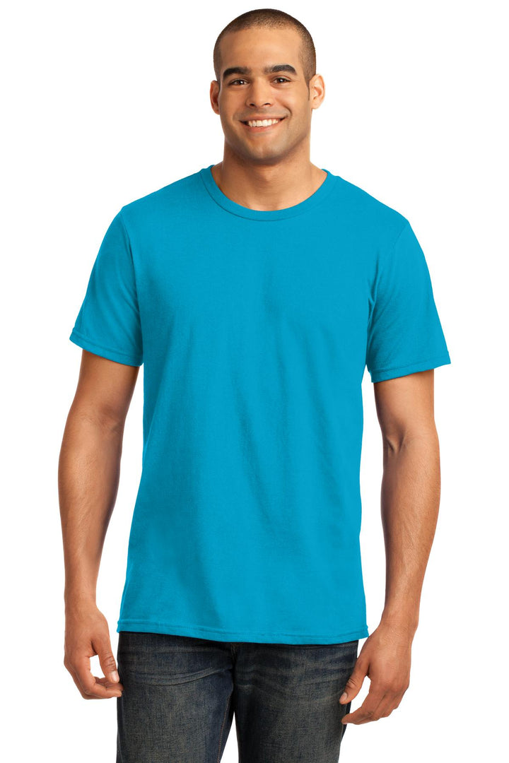 Front View of Caribbean Blue Gildan 100% Ring Spun Cotton T-Shirt. 980