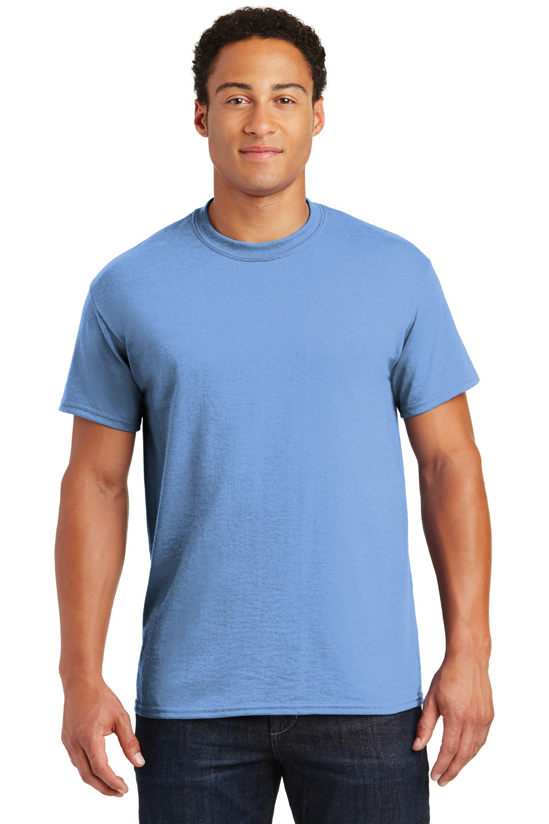 Front View of CAROLINA BLUE Gildan DryBlend 50 Cotton/50 Poly T-Shirt. 8000