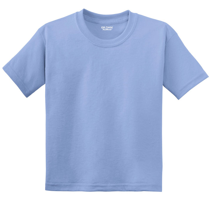 Front View of Carolina Blue Gildan Youth DryBlend 50 Cotton/50 Poly T-Shirt. 8000B