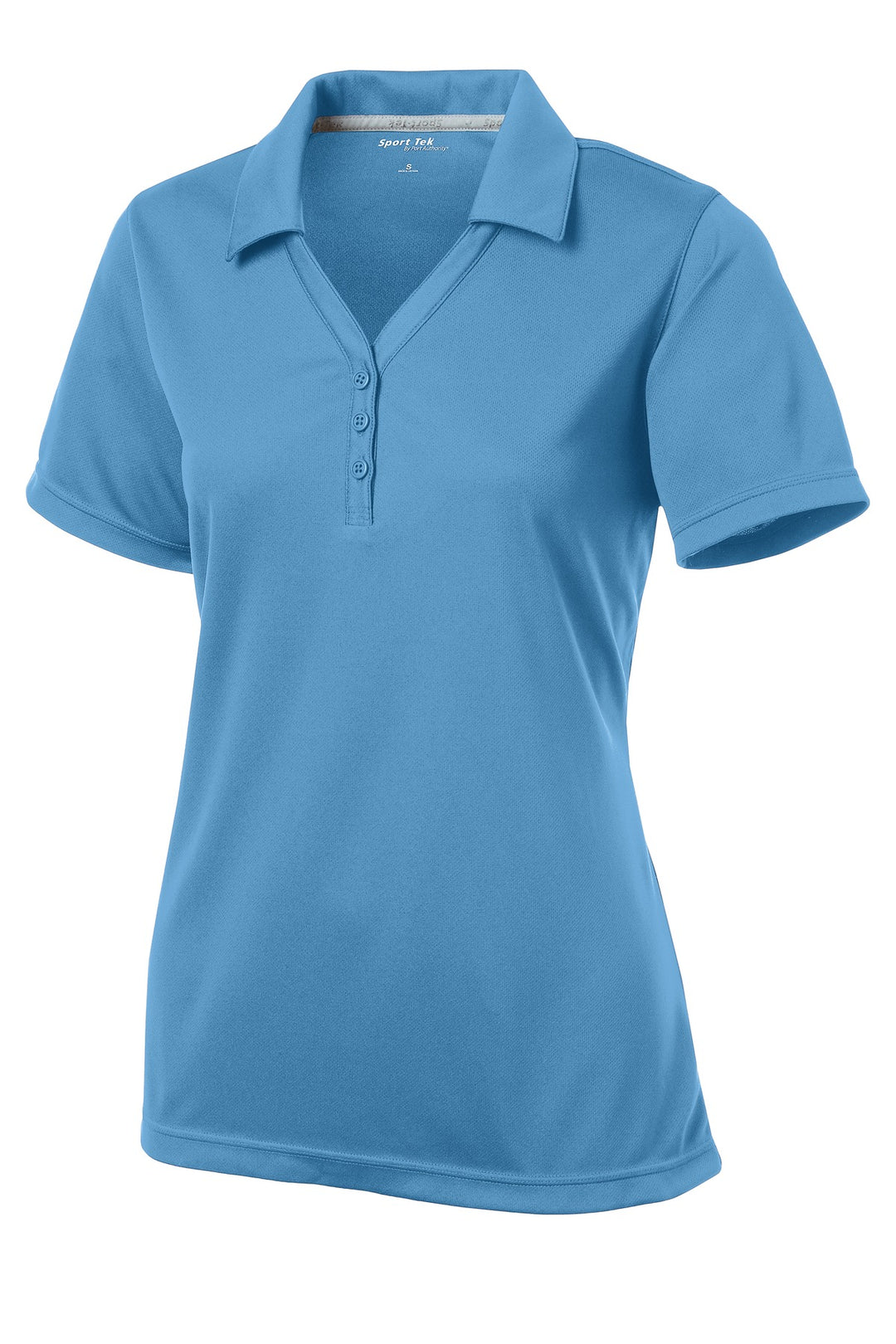 Front View of Carolina Blue Sport-Tek Women's PosiCharge Micro-Mesh Polo. LST680
