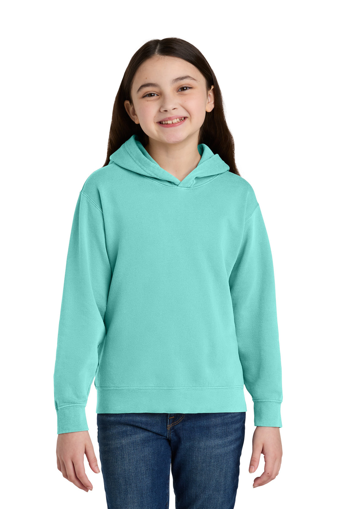 Front View of ChalkyMint Comfort Colors Youth Lightweight Hooded Sweatshirt 1467Y