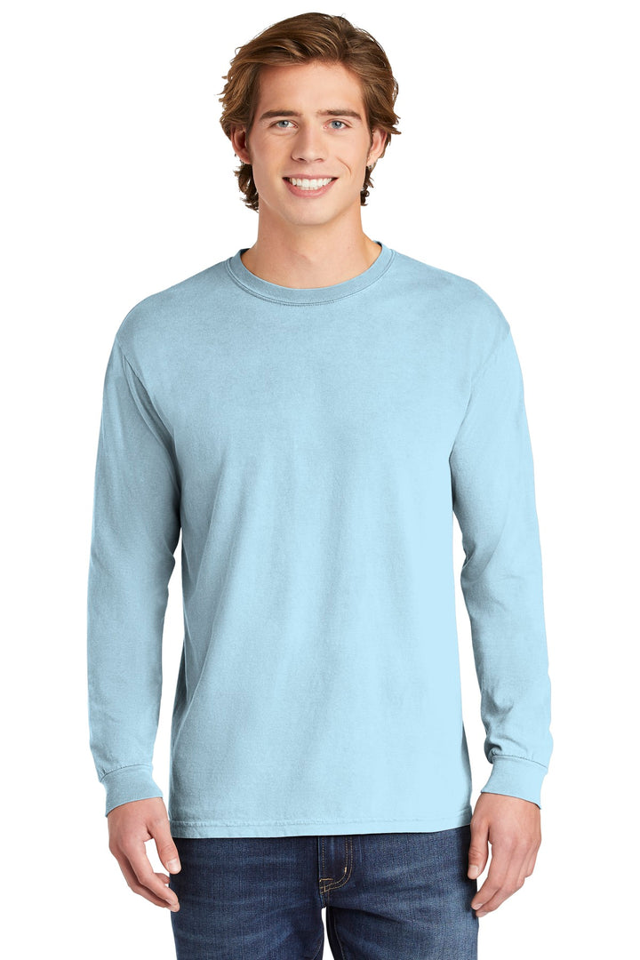Front View of Chambray COMFORT COLORS Heavyweight Ring Spun Long Sleeve Tee. 6014