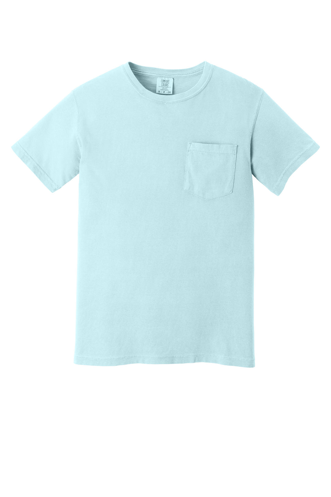 Front View of Chambray COMFORT COLORS Heavyweight Ring Spun Pocket Tee. 6030