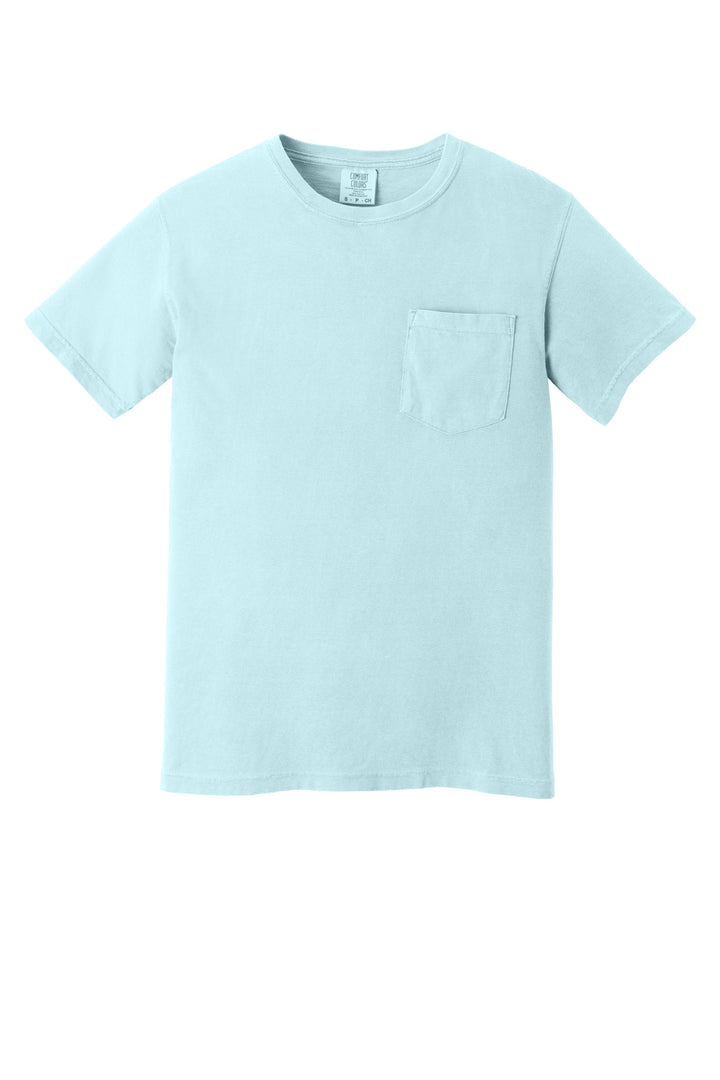 Front View of Chambray COMFORT COLORS Heavyweight Ring Spun Pocket Tee. 6030
