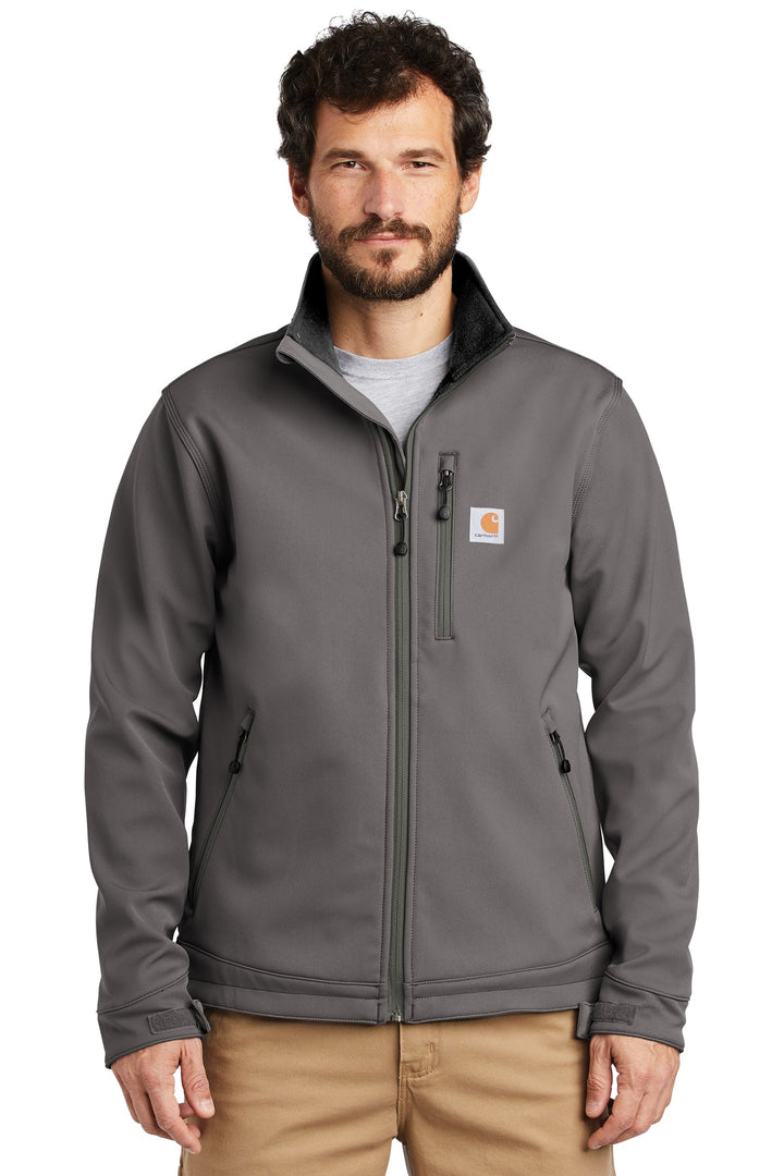 Front View of Charcoal Carhartt Crowley Soft Shell Jacket. CT102199