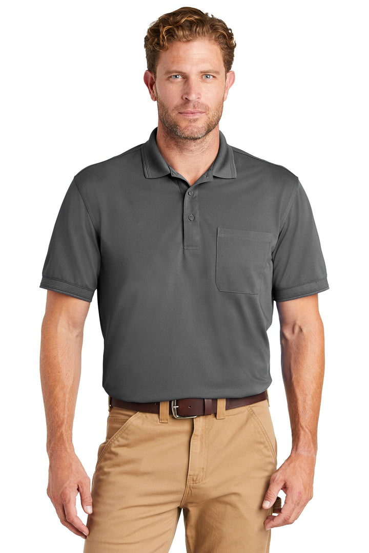 Front View of Charcoal CornerStone Industrial Snag-Proof Pique Pocket Polo. CS4020P