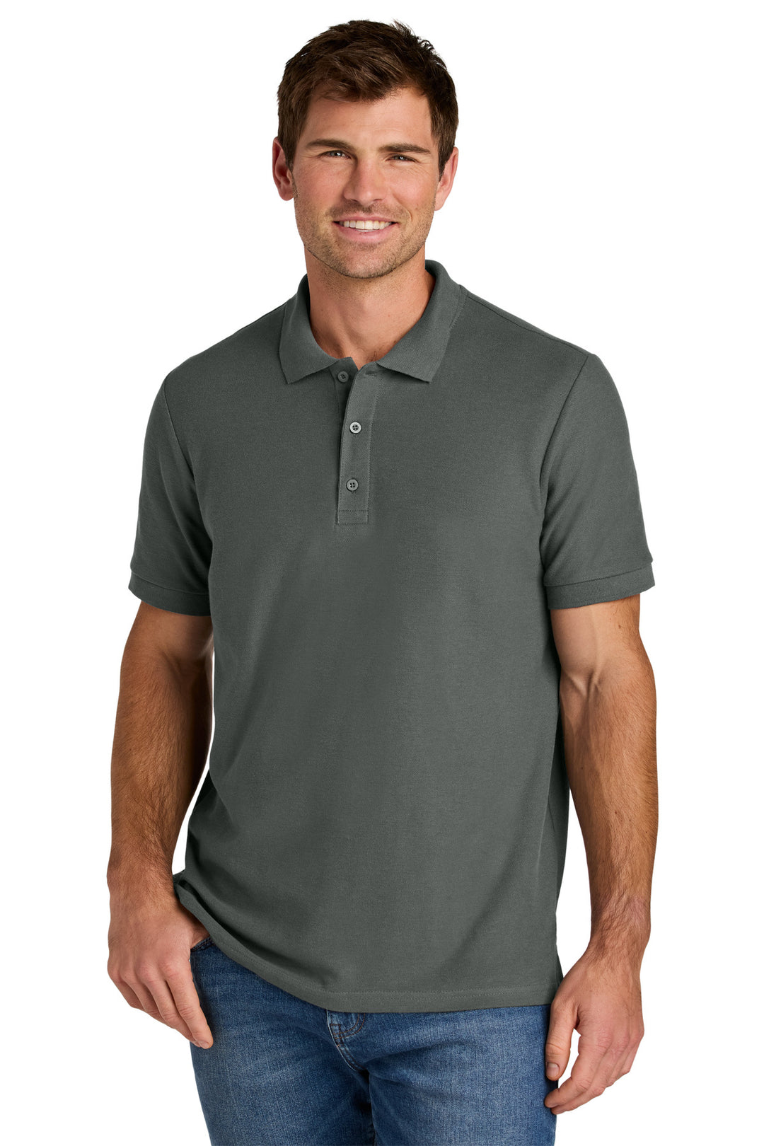 Front View of Charcoal Gildan Hammer Pique Polo 85800