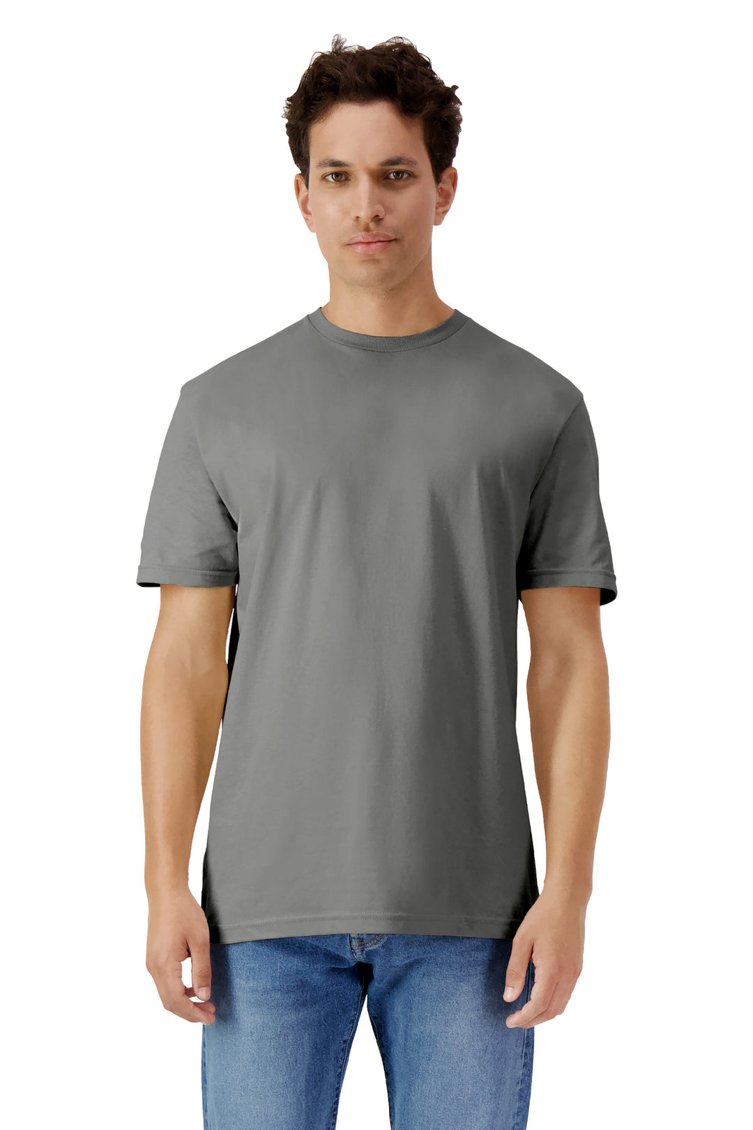 Front View of Charcoal Gildan Light Cotton Tee 3000