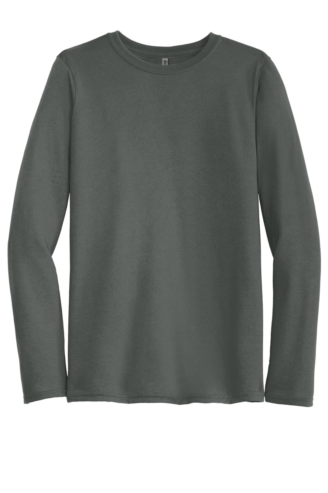 Front View of Charcoal Gildan Performance Long Sleeve T-Shirt. 42400