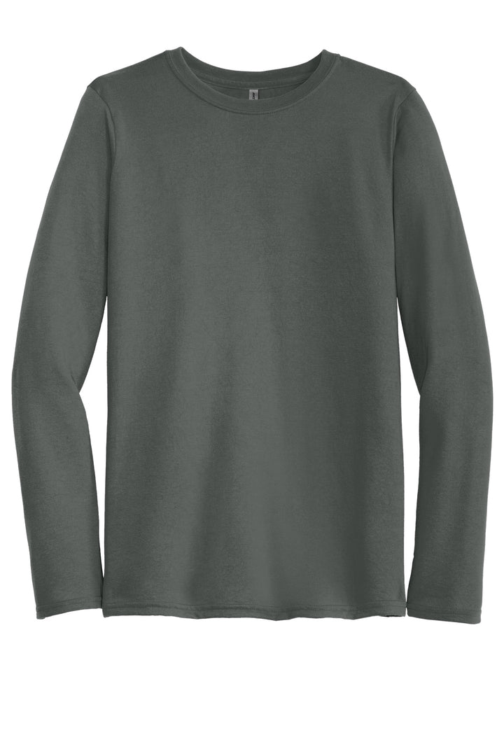 Front View of Charcoal Gildan Performance Long Sleeve T-Shirt. 42400