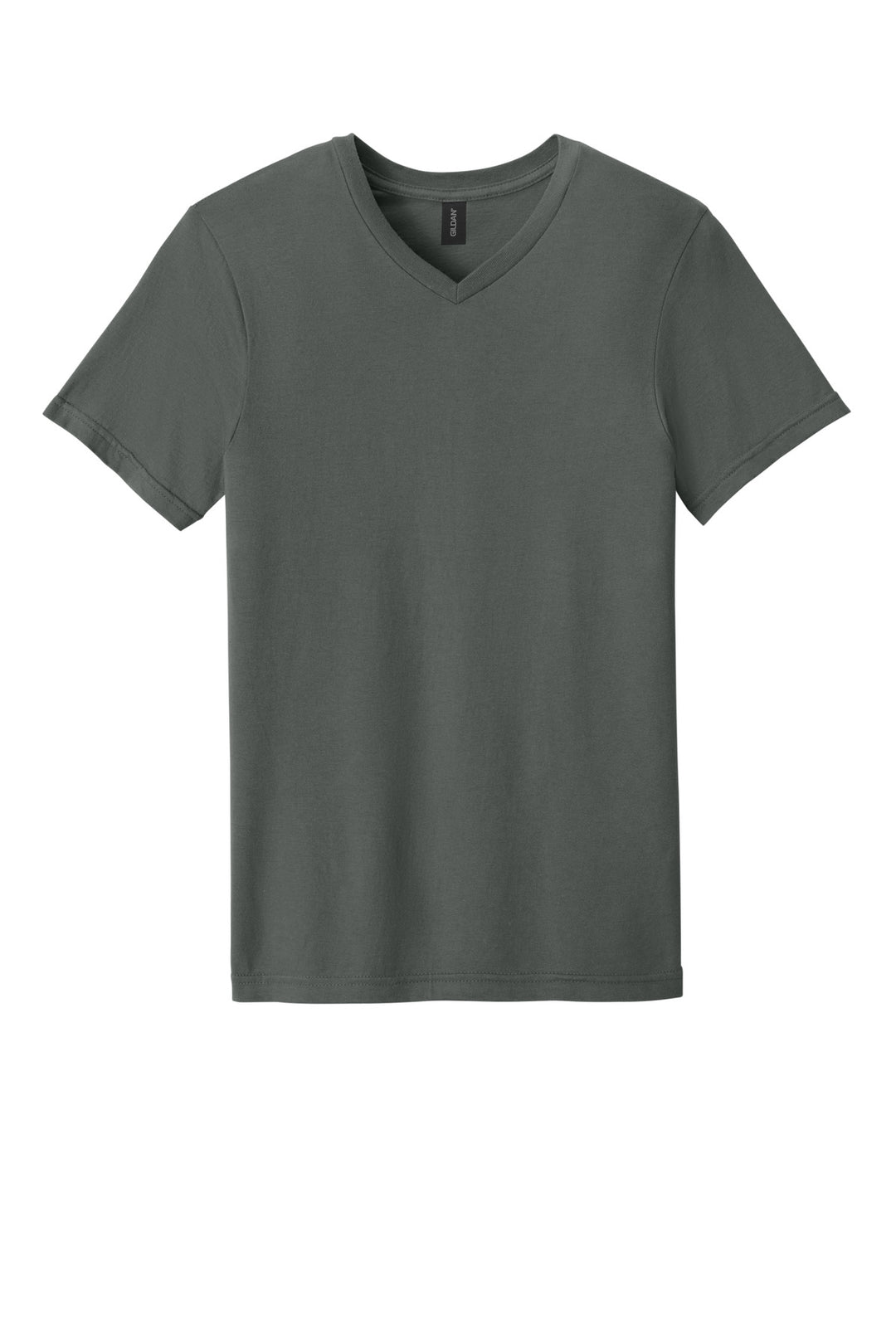 Front View of Charcoal Gildan Softstyle V-Neck T-Shirt. 64V00