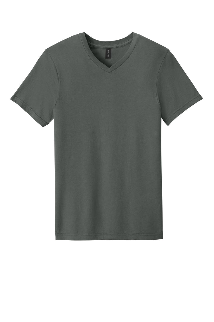 Front View of Charcoal Gildan Softstyle V-Neck T-Shirt. 64V00