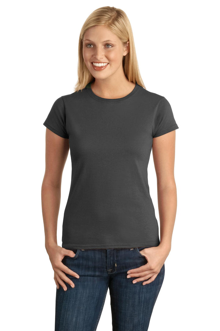 Front View of Charcoal Gildan Softstyle Women's T-Shirt. 64000L