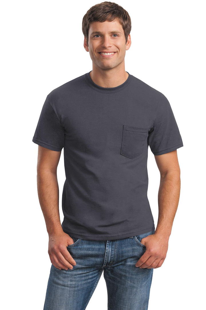 Front View of Charcoal Gildan - Ultra Cotton 100% US Cotton T-Shirt with Pocket. 2300