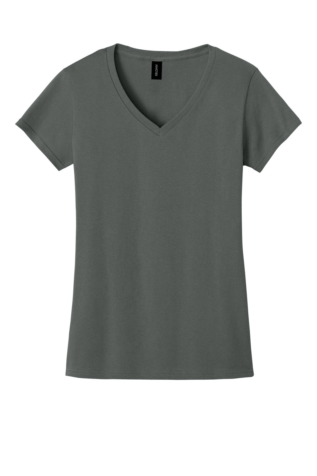 Front View of Charcoal Gildan Women's Heavy Cotton 100% Cotton V-Neck T-Shirt. 5V00L