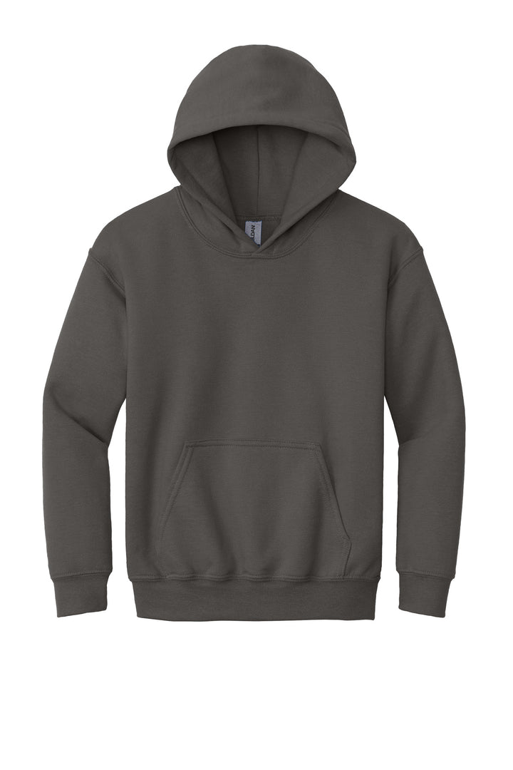 Front View of Charcoal Gildan - Youth Heavy Blend Hooded Sweatshirt. 18500B