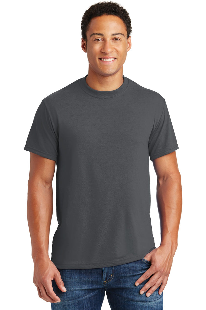 Front View of Charcoal Grey Jerzees Dri-Power 100% Polyester T-Shirt. 21M