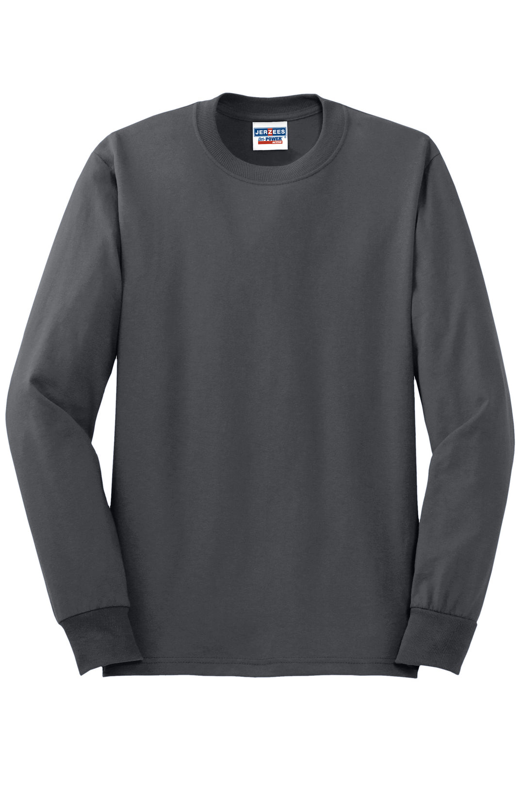 Front View of Charcoal Grey Jerzees - Dri-Power 50/50 Cotton/Poly Long Sleeve T-Shirt. 29LS