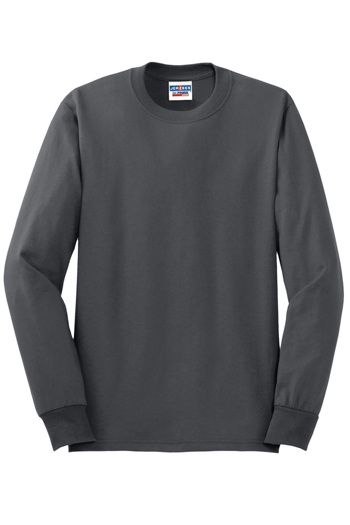 Front View of Charcoal Grey Jerzees - Dri-Power 50/50 Cotton/Poly Long Sleeve T-Shirt. 29LS