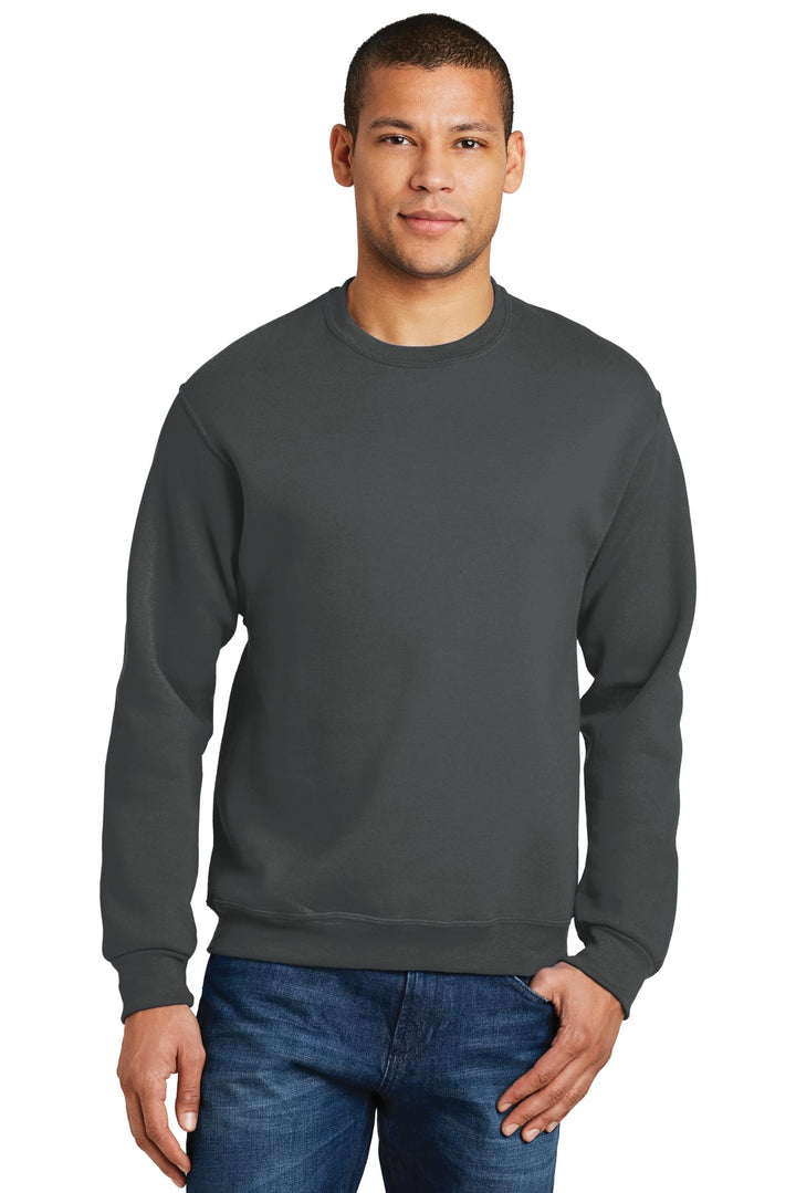 Front View of Charcoal Grey Jerzees - NuBlend Crewneck Sweatshirt. 562M