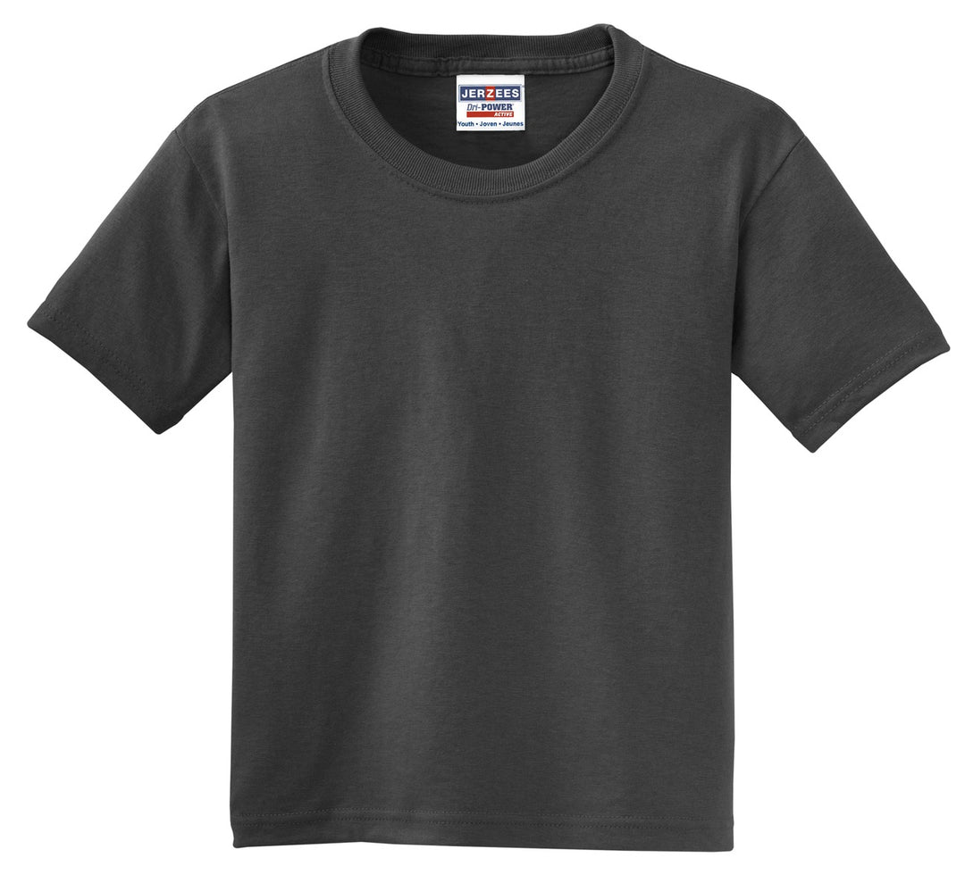Front View of Charcoal Grey Jerzees - Youth Dri-Power 50/50 Cotton/Poly T-Shirt. 29B