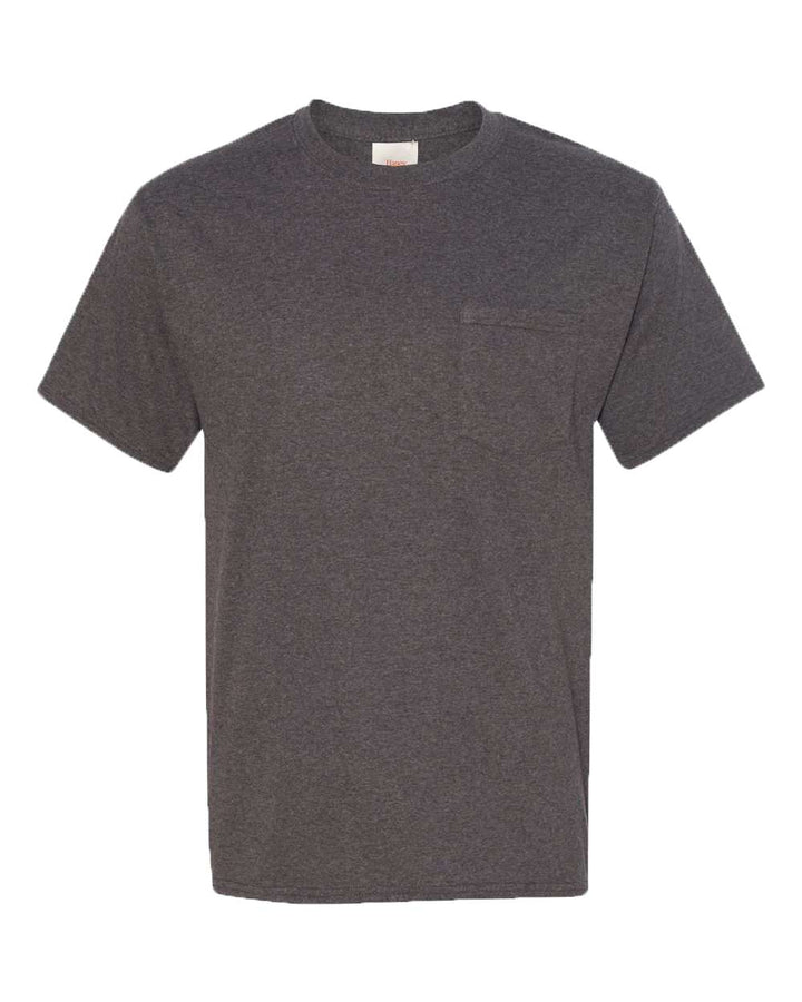 Front View of Charcoal Heather Authentic Pocket T-Shirt - 5590
