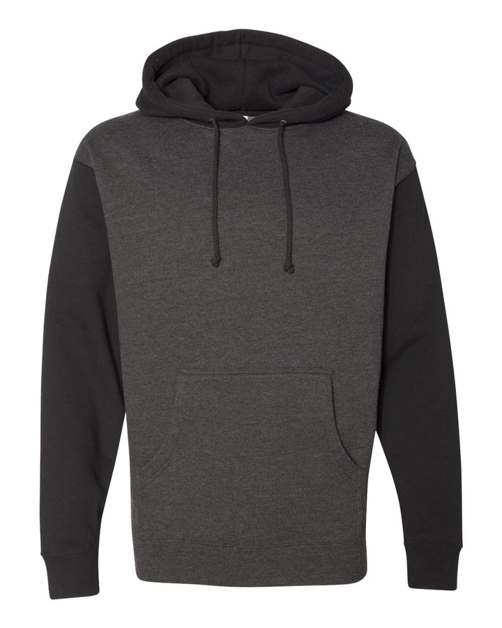 Front View of Charcoal Heather/ Black Heavyweight Hooded Sweatshirt - IND4000