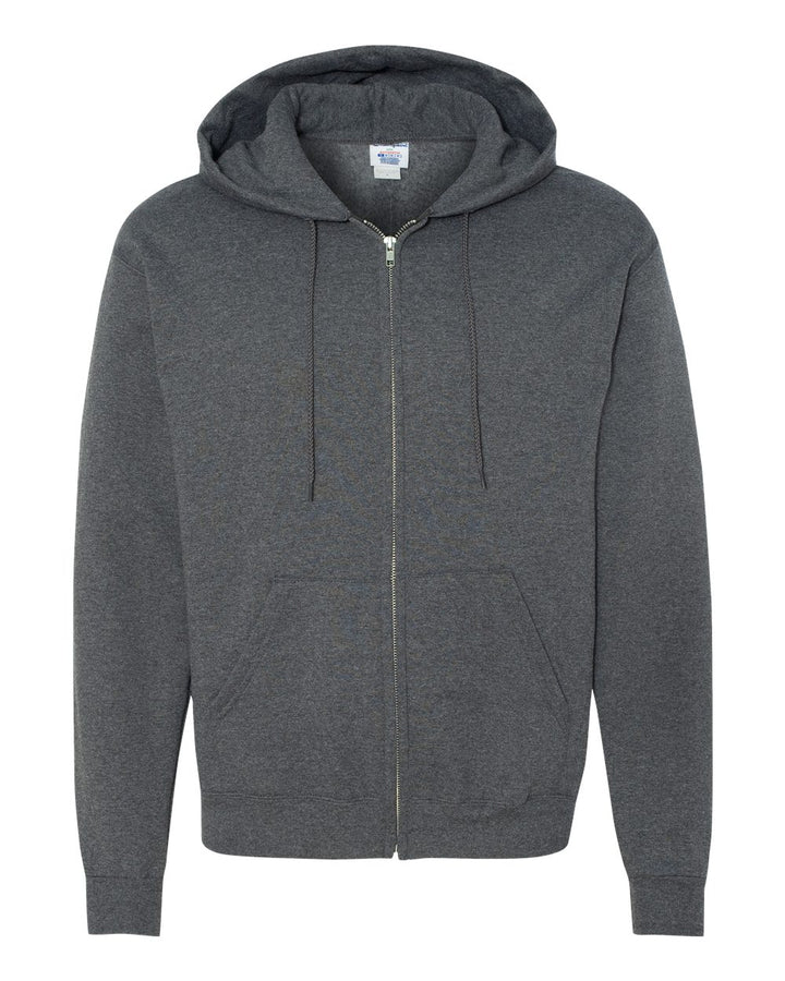 Front View of Charcoal Heather Powerblend® Full-Zip Hooded Sweatshirt - S800