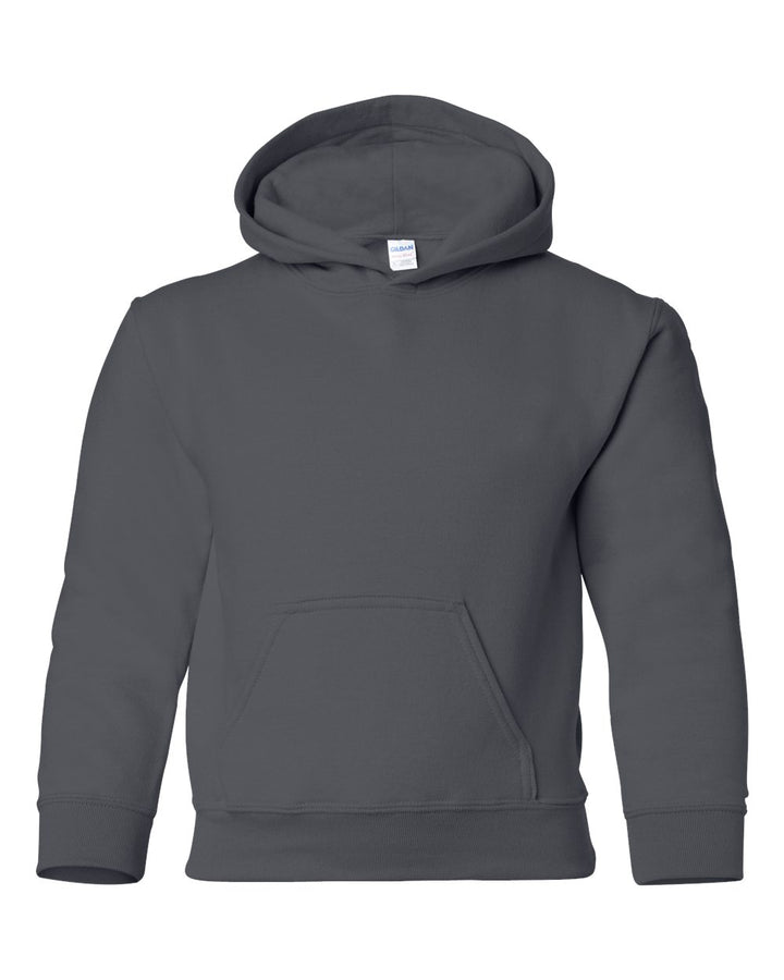 Front View of Charcoal Heavy Blend™ Youth Hooded Sweatshirt - 18500B