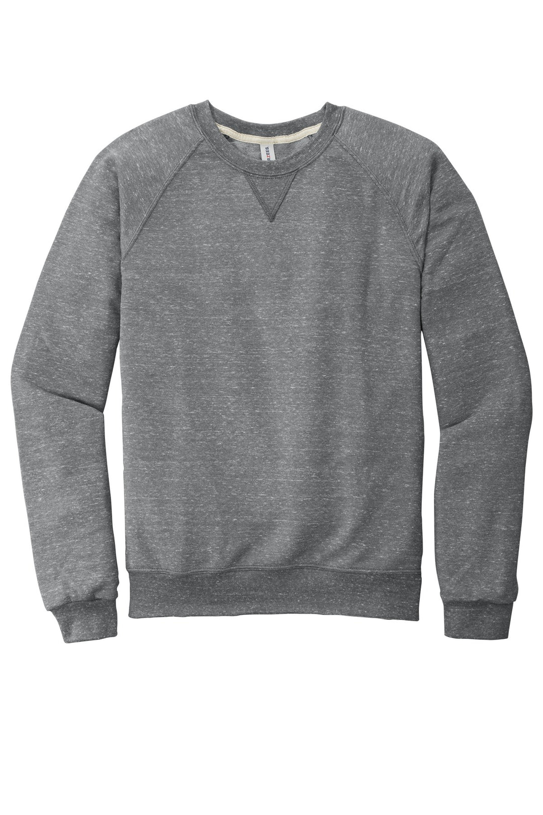 Front View of Charcoal Jerzees Snow Heather French Terry Raglan Crew 91M