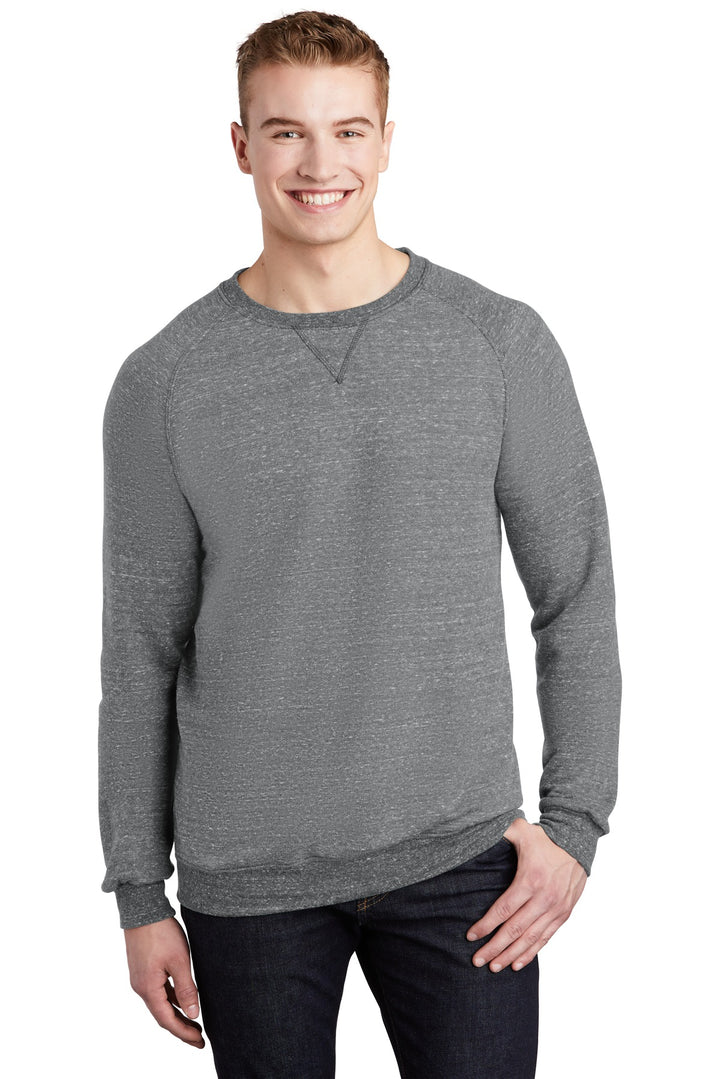 Front View of Charcoal Jerzees Snow Heather French Terry Raglan Crew 91M