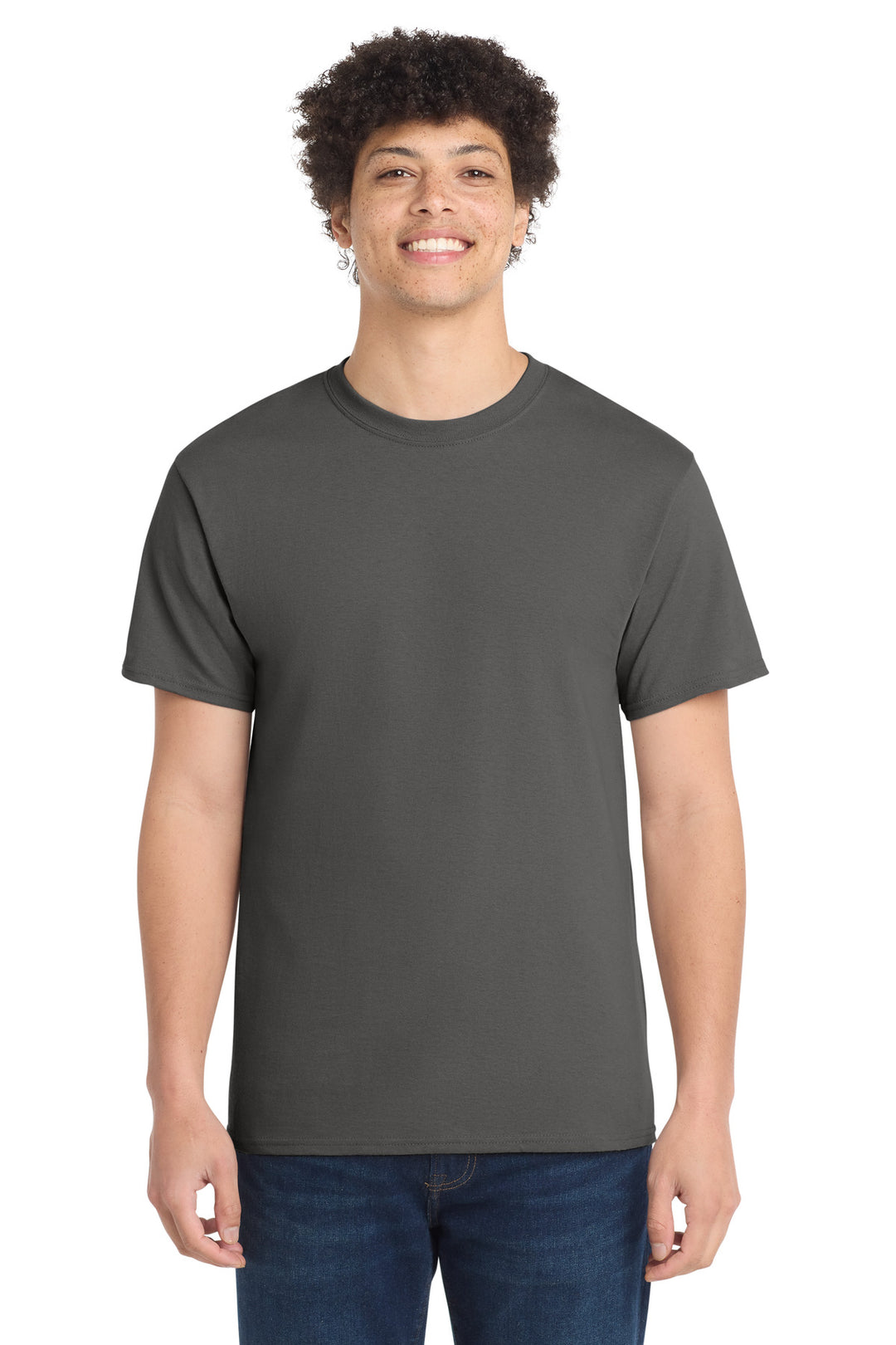 Front View of Charcoal Port & Company - Core Cotton Tee. PC54
