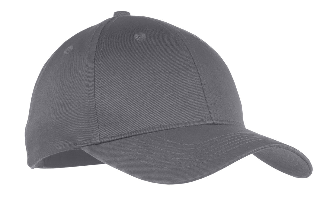 Front View of Charcoal Port & Company Youth Six-Panel Twill Cap. YCP80