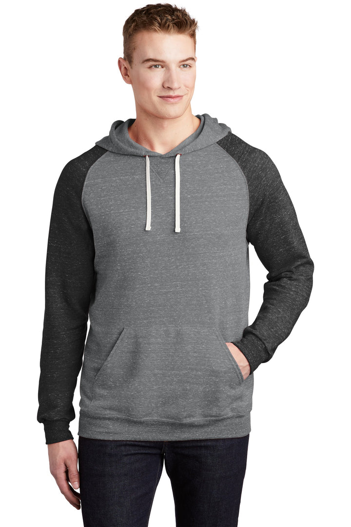 Front View of Charcoal/Black Jerzees Snow Heather French Terry Raglan Hoodie 90M