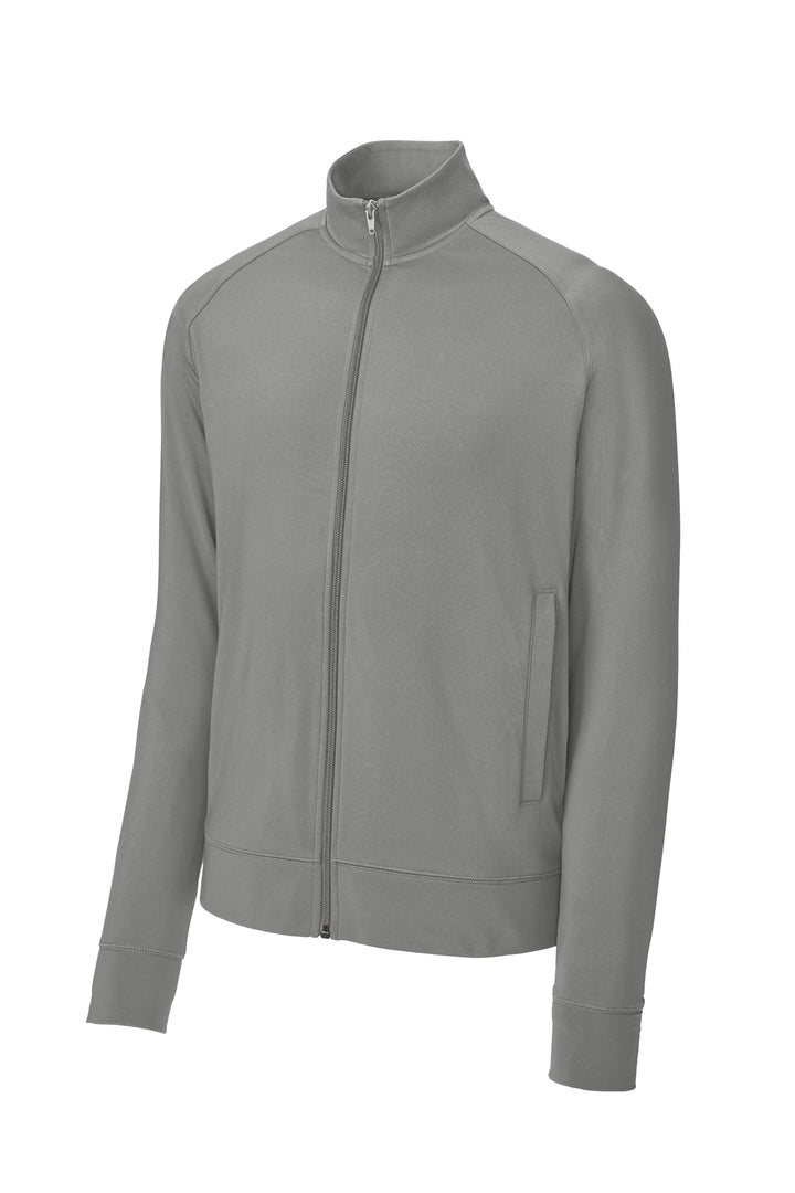 Front View of CharGrey Sport-Tek Sport-Wick Stretch Full-Zip Cadet Jacket ST857