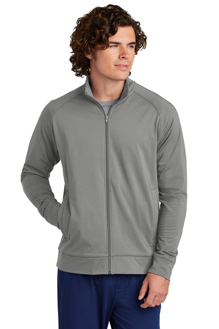 Front View of CharGrey Sport-Tek Sport-Wick Stretch Full-Zip Cadet Jacket ST857