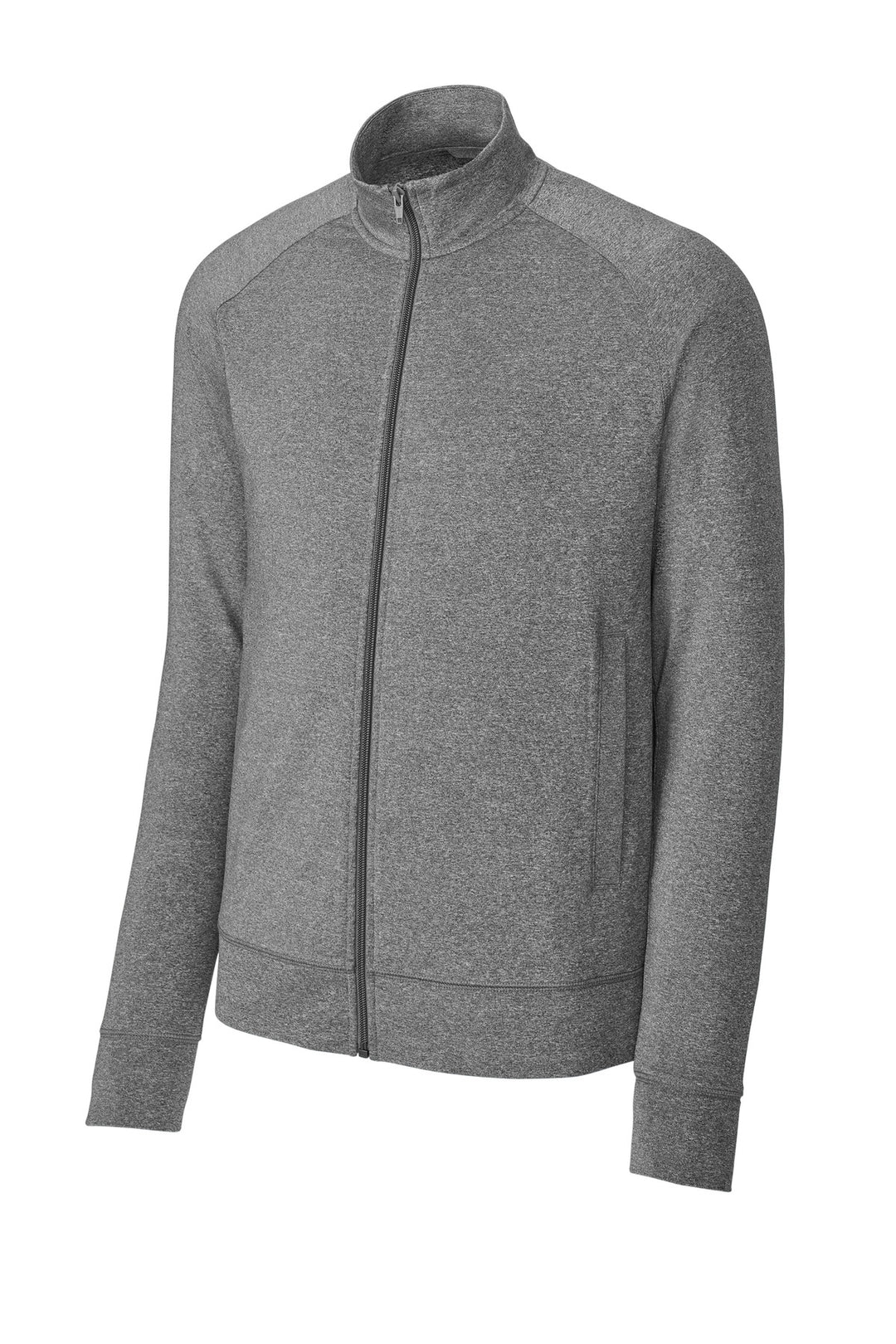 Front View of CharGreyHt Sport-Tek Sport-Wick Stretch Full-Zip Cadet Jacket ST857