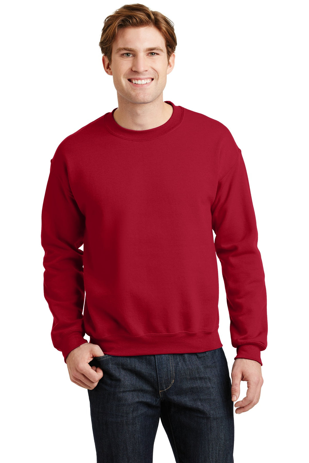 Front View of Cherry Red Gildan Heavy Blend Crewneck Sweatshirt. 18000