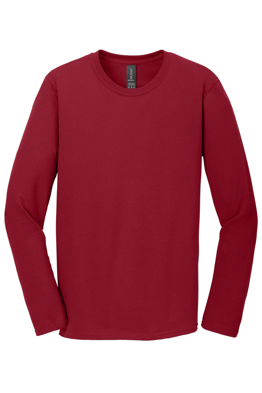 Front View of Cherry Red Gildan Softstyle Long Sleeve T-Shirt. 64400