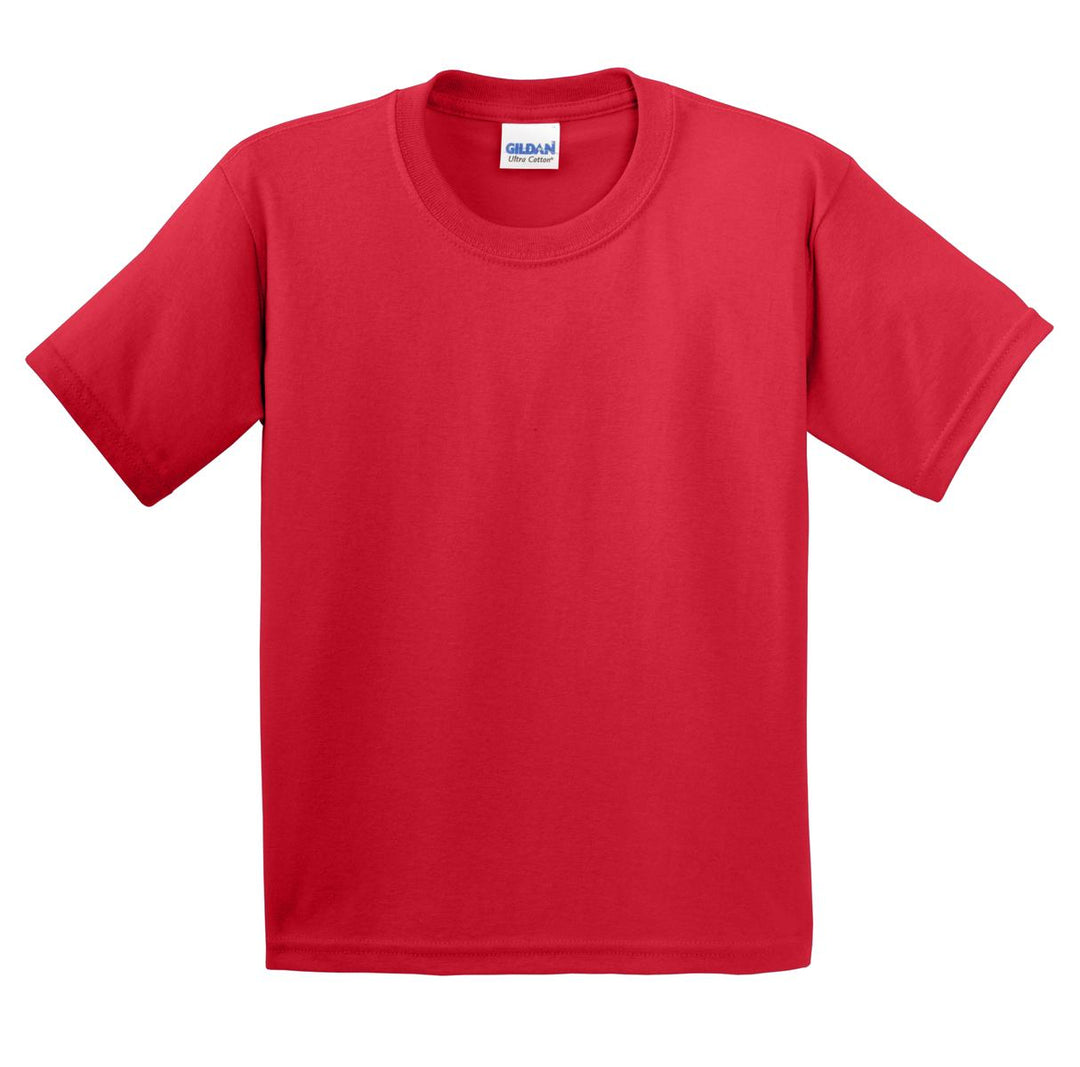 Front View of Cherry Red Gildan - Youth Ultra Cotton 100% US Cotton T-Shirt. 2000B