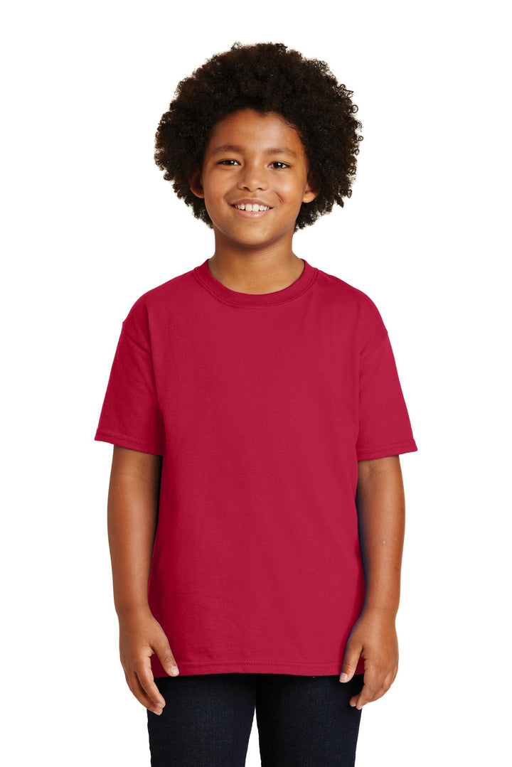 Front View of Cherry Red Gildan - Youth Ultra Cotton 100% US Cotton T-Shirt. 2000B