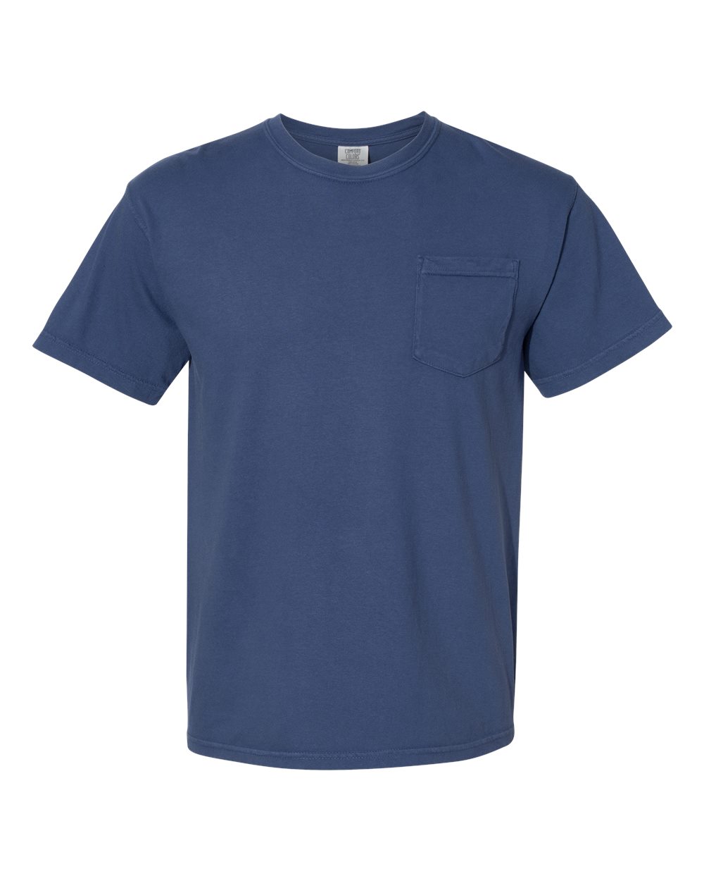 Front View of China Blue Garment-Dyed Heavyweight Pocket T-Shirt - 6030