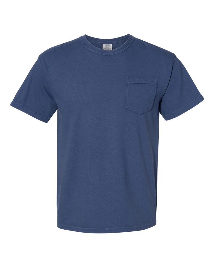 Front View of China Blue Garment-Dyed Heavyweight Pocket T-Shirt - 6030