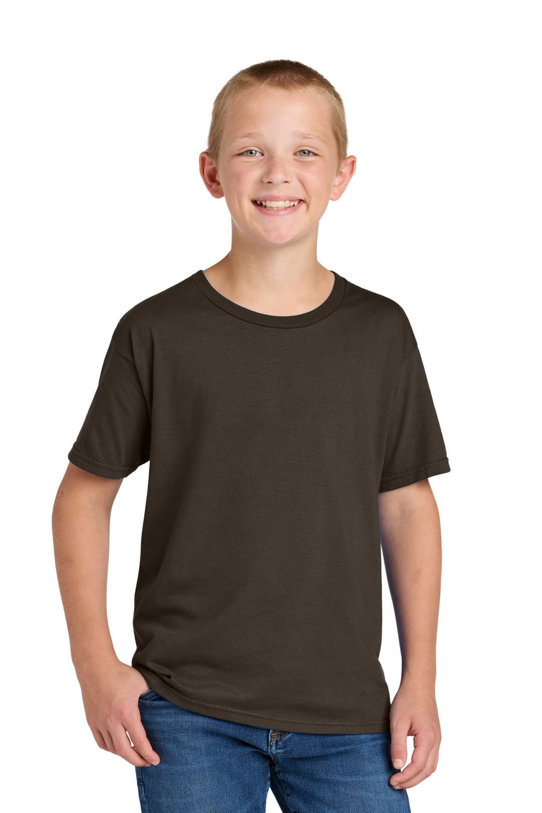 Front View of Chocolate Jerzees Classics Youth Cotton T-Shirt 363Y