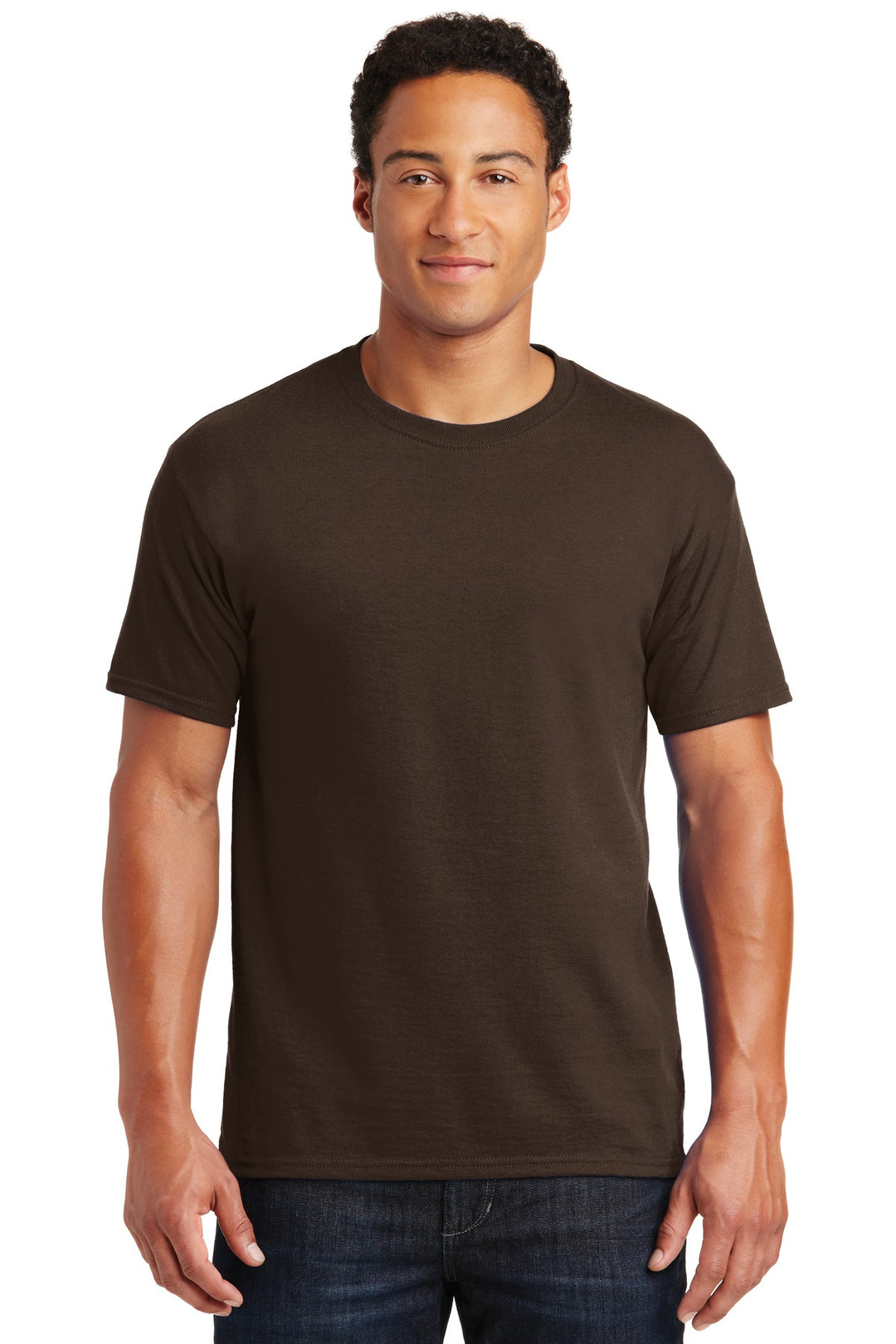 Front View of Chocolate Jerzees - Dri-Power 50/50 Cotton/Poly T-Shirt. 29M