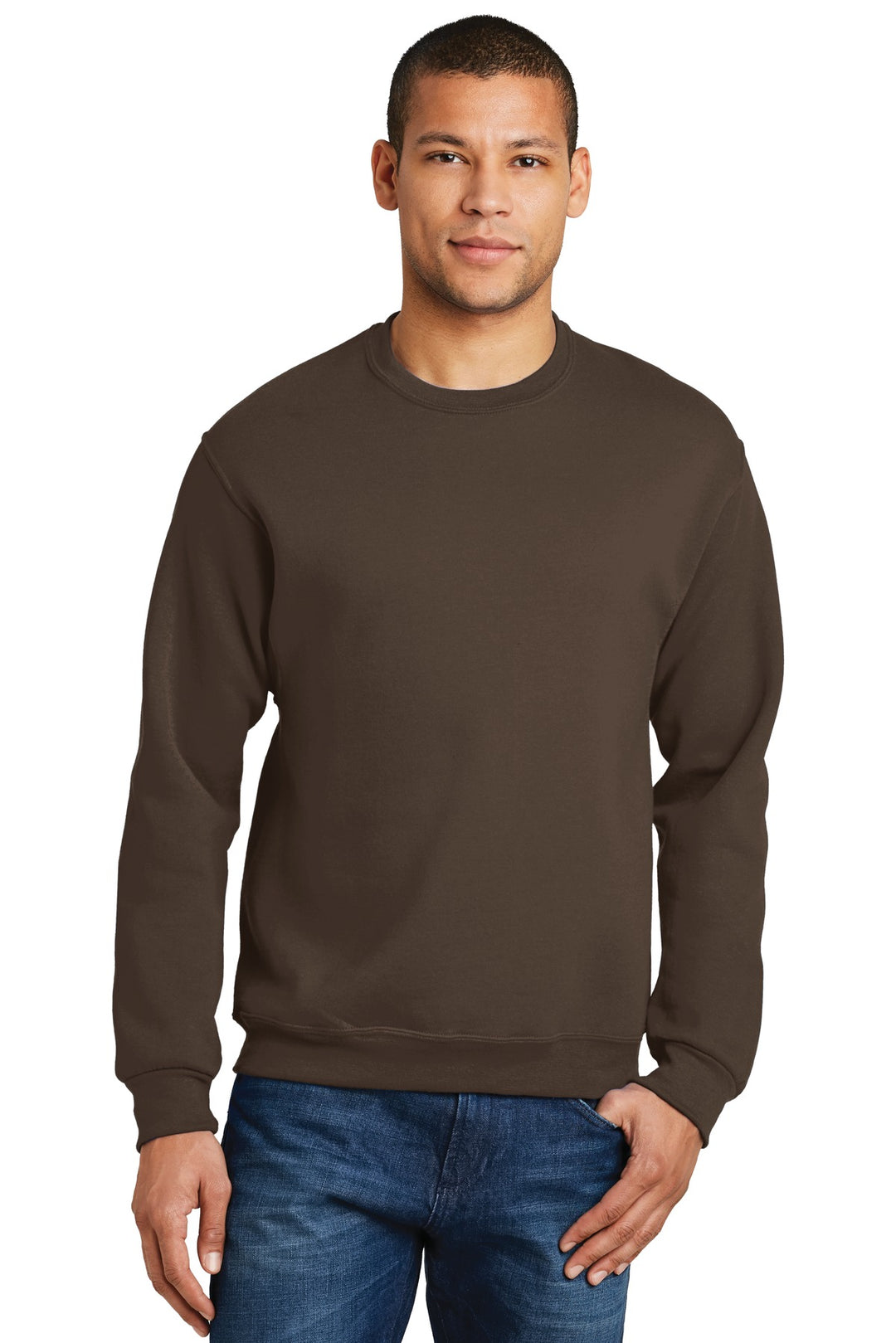 Front View of CHOCOLATE Jerzees - NuBlend Crewneck Sweatshirt. 562M