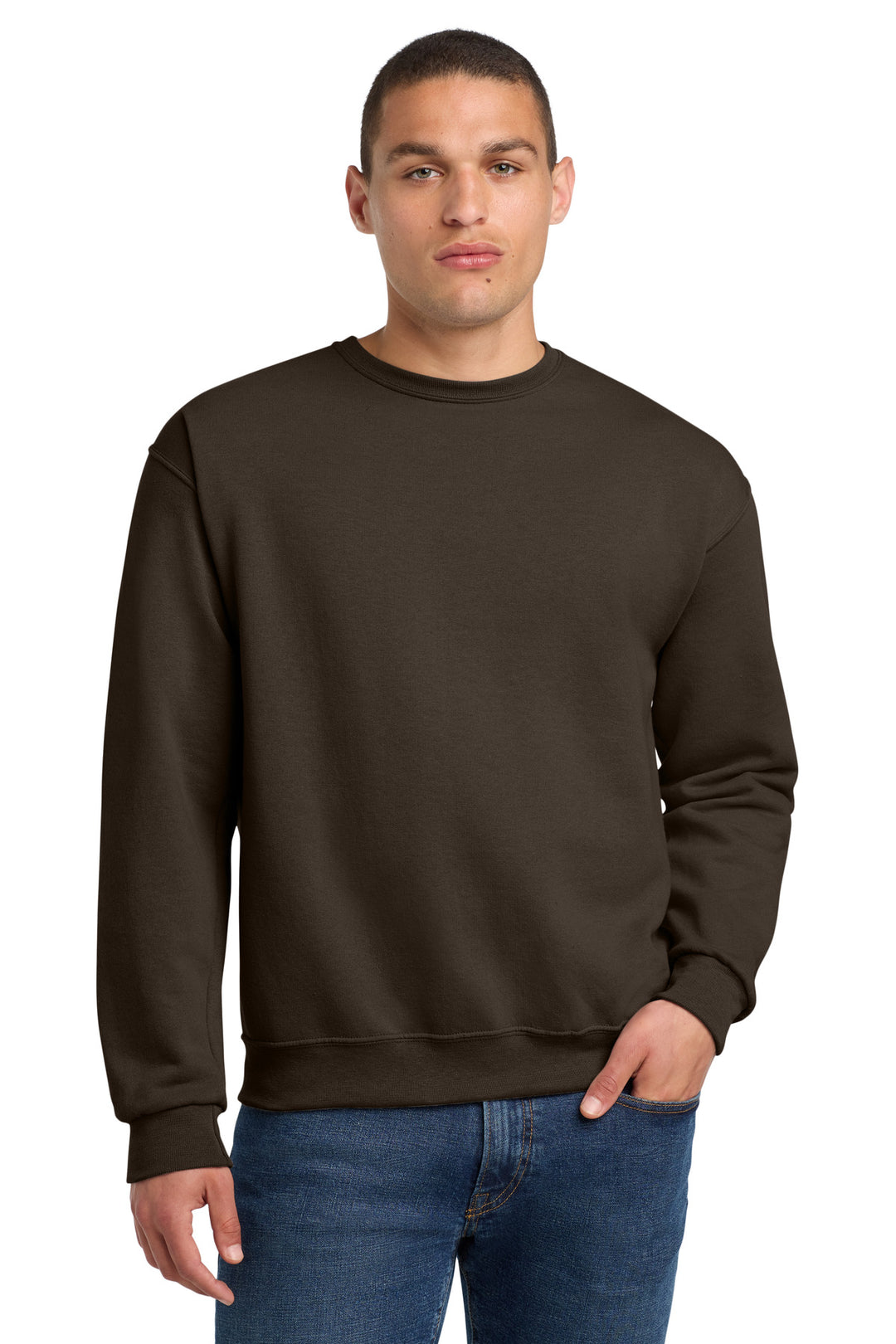Front View of CHOCOLATE Jerzees - NuBlend Crewneck Sweatshirt. 562M