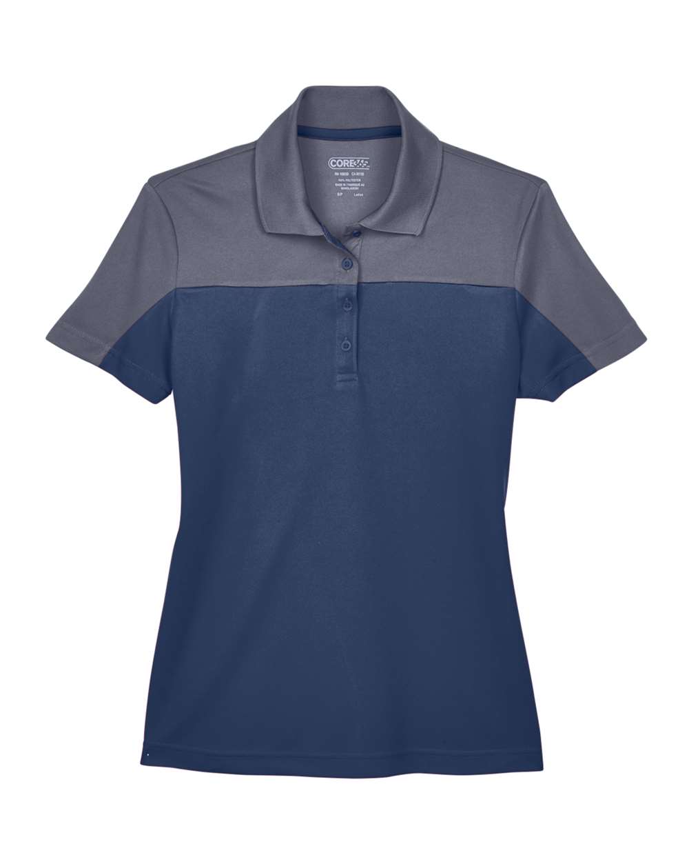 Front View of Classic Navy Heather/ Carbon Women's Balance Colorblock Performance Piqué Polo - CE101W