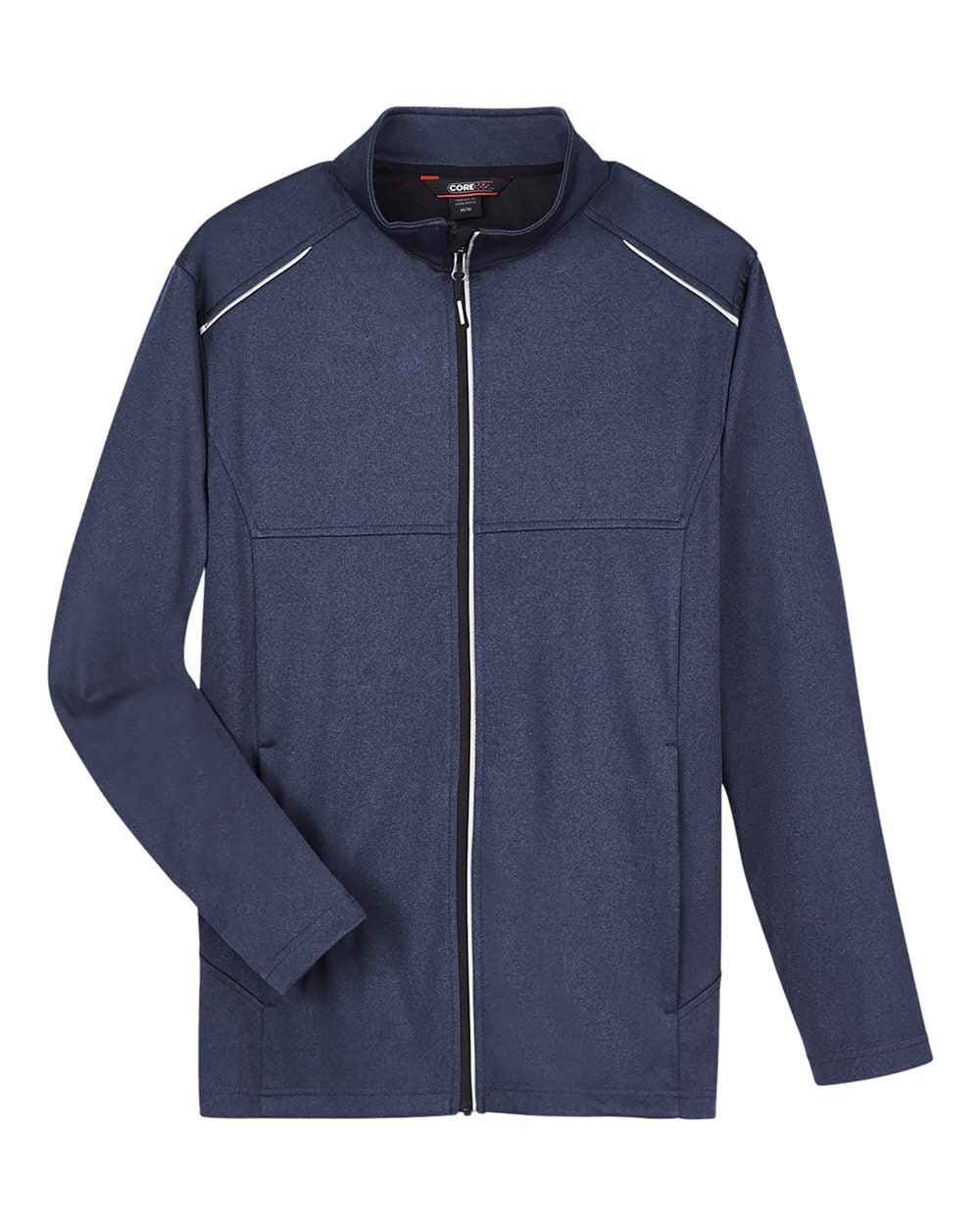 Front View of Classic Navy Heather Men's Techno Lite Three-Layer Knit Tech-Shell - CE708